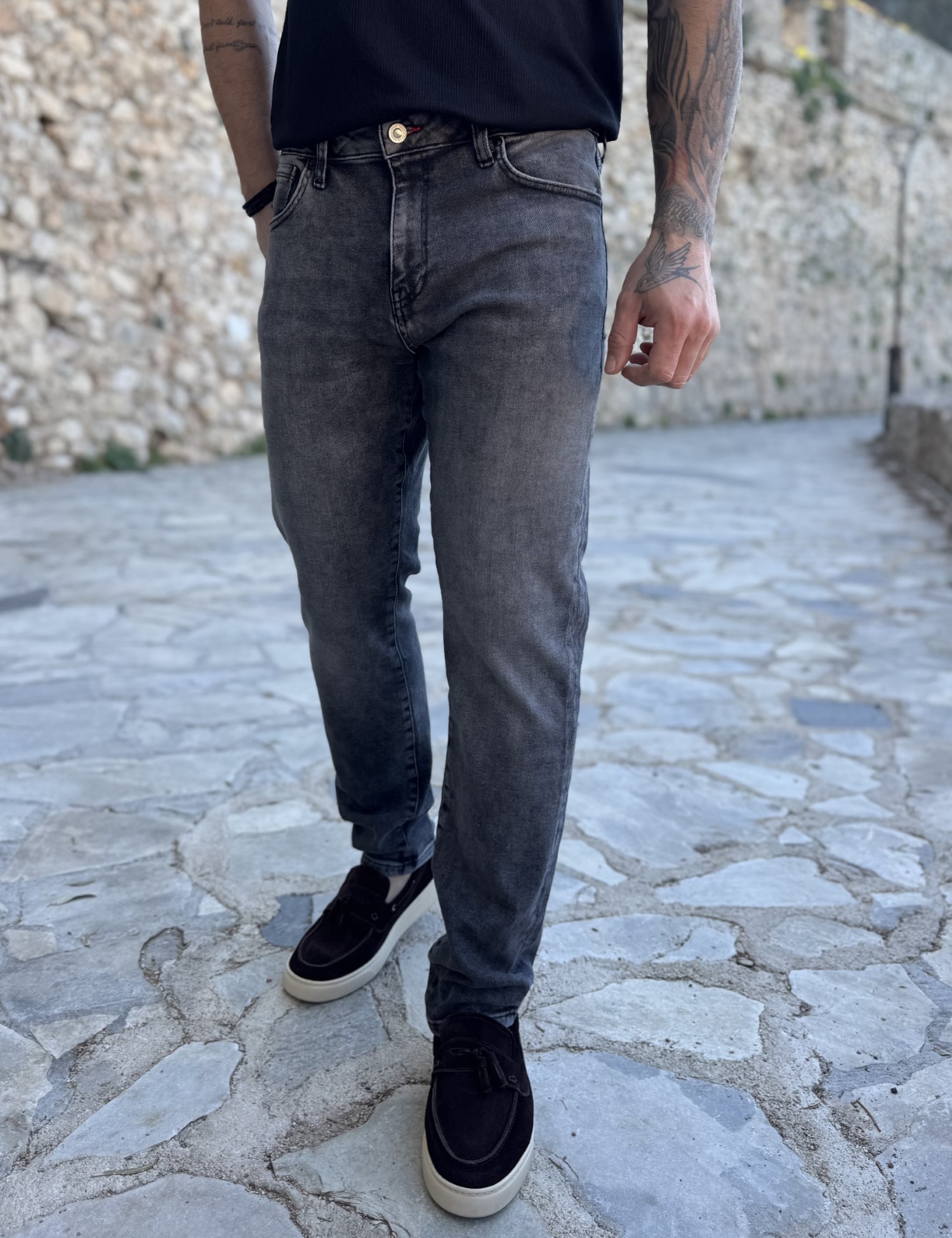 Ανδρικό γκρι τζιν ελαστικό ίσια γραμμή GB5744